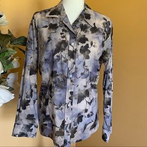 Coldwater Creek Lightweight No Iron Cotton Floral Button Down Shirt Size Large.